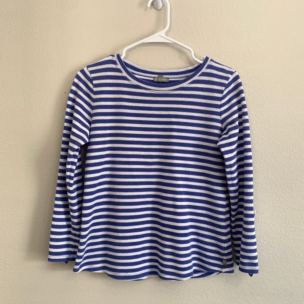 Talbots Women's Long Sleeve Shirt, Stripped Round Neck Blue White Sz XS Cotton
